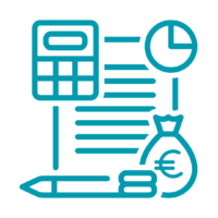 Grafik eines Dokuments mit einem Taschenrechner, einer Uhr, einem Geldbeutel und einem Stift.